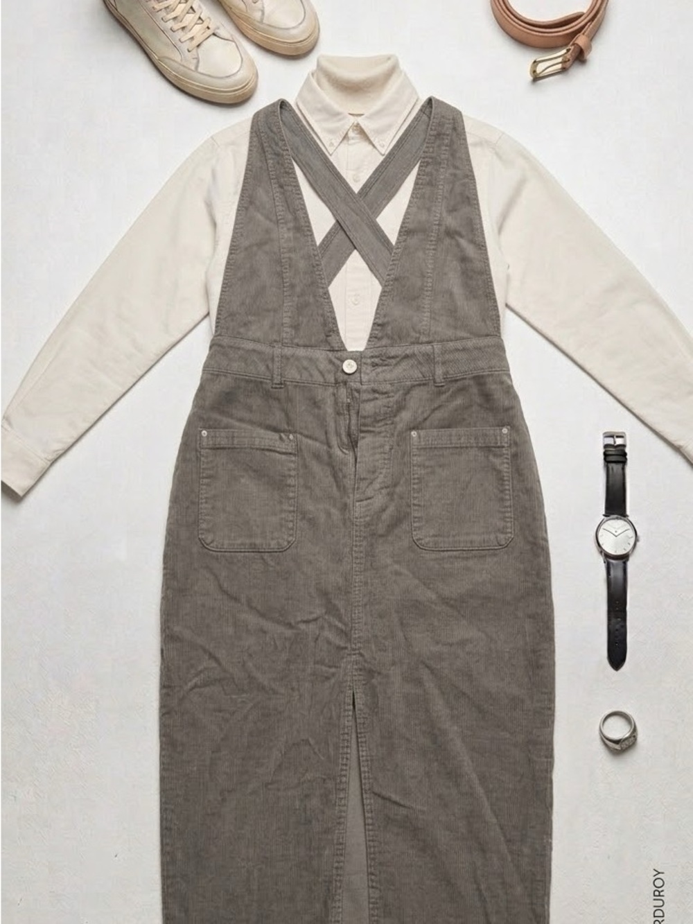 Zara Gray Corduroy Pinafore Jumpsuit